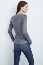 ZOFINA CHARCOAL GAUZY WHISPER FITTED CREW NECK TEE