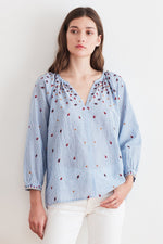 MORIE EMBROIDERED CHAMBRAY BLOUSE