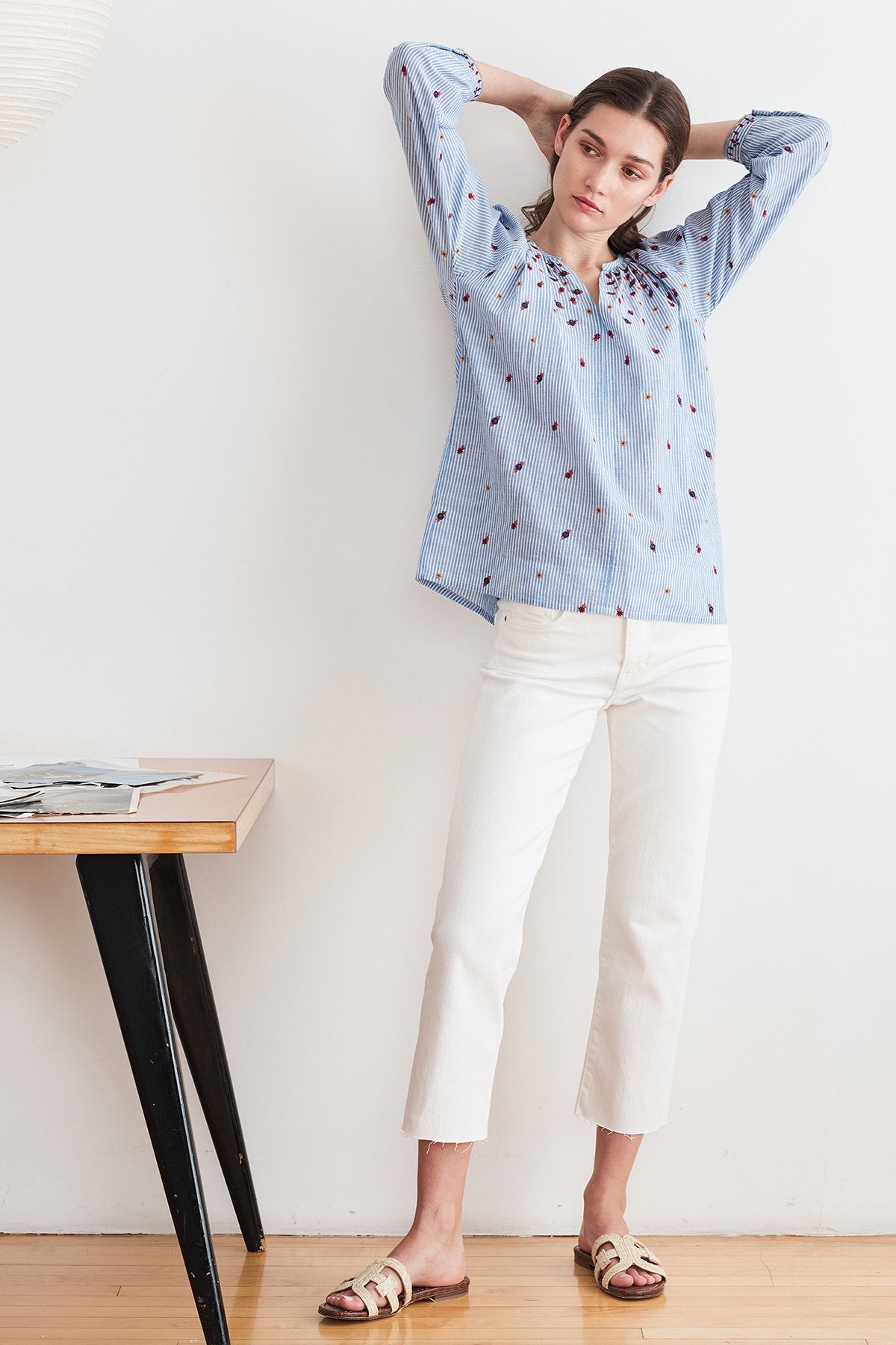 MORIE EMBROIDERED CHAMBRAY BLOUSE