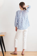 MORIE EMBROIDERED CHAMBRAY BLOUSE