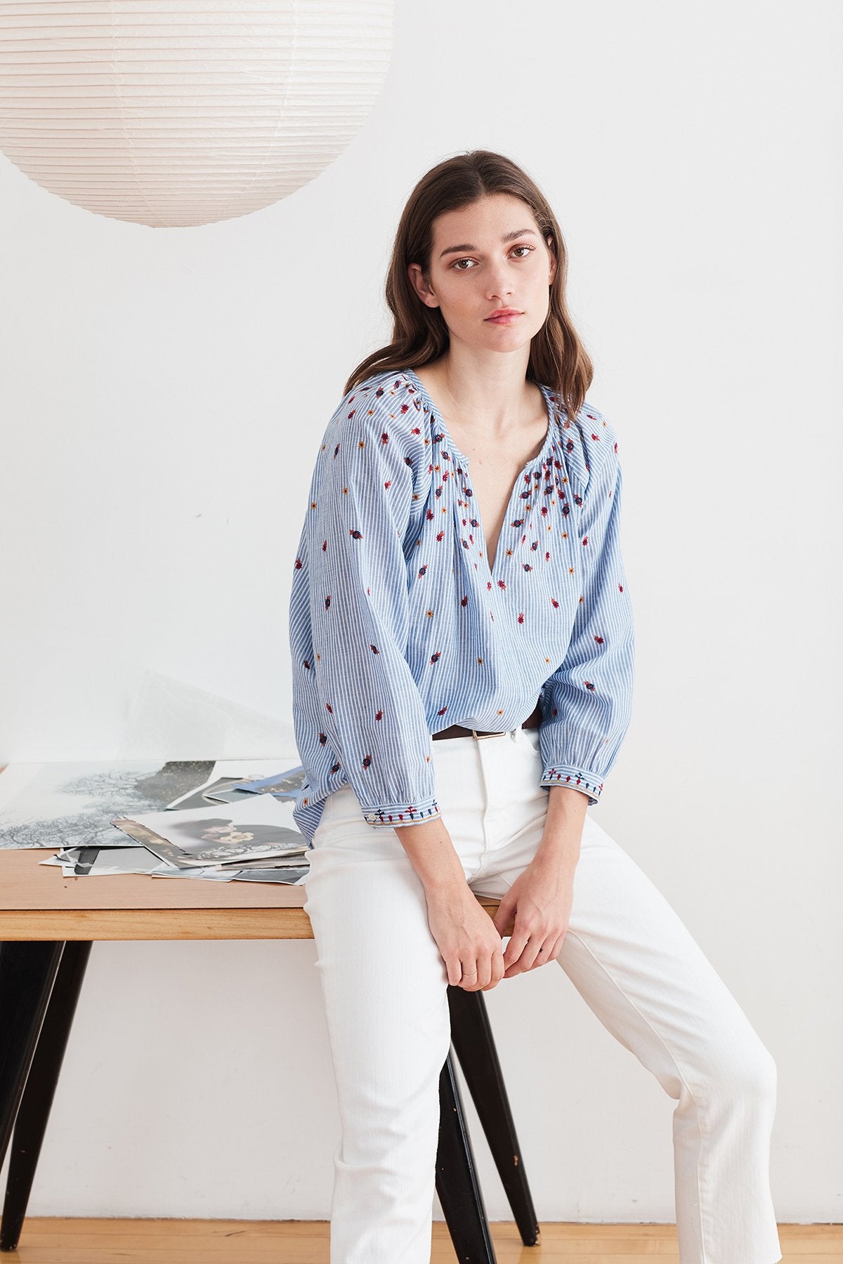 MORIE EMBROIDERED CHAMBRAY BLOUSE