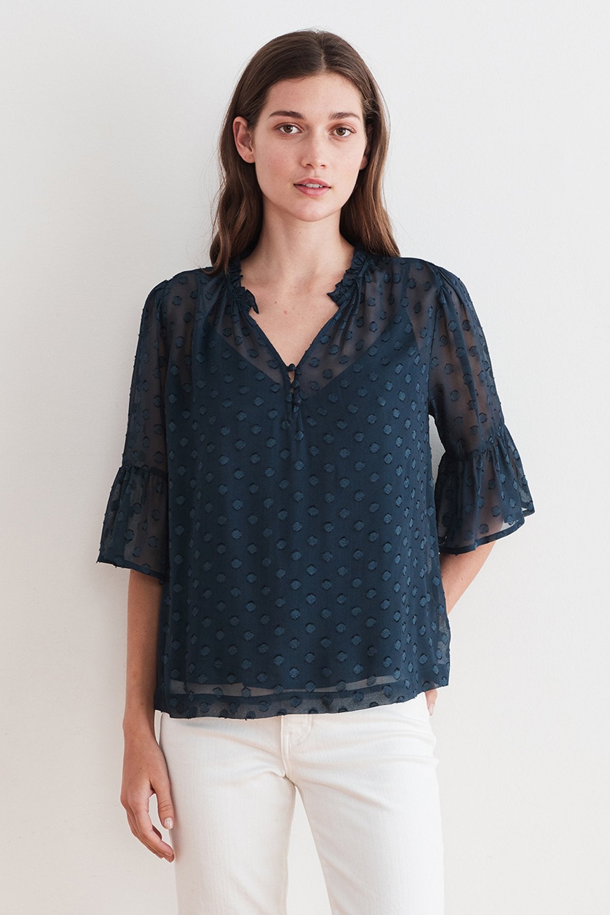 MYLIE GEORGETTE SWISS DOT  BLOUSE