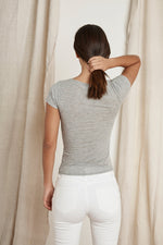 BOBBIE LIGHT HEATHER GREY CINCHED V-NECK TEE