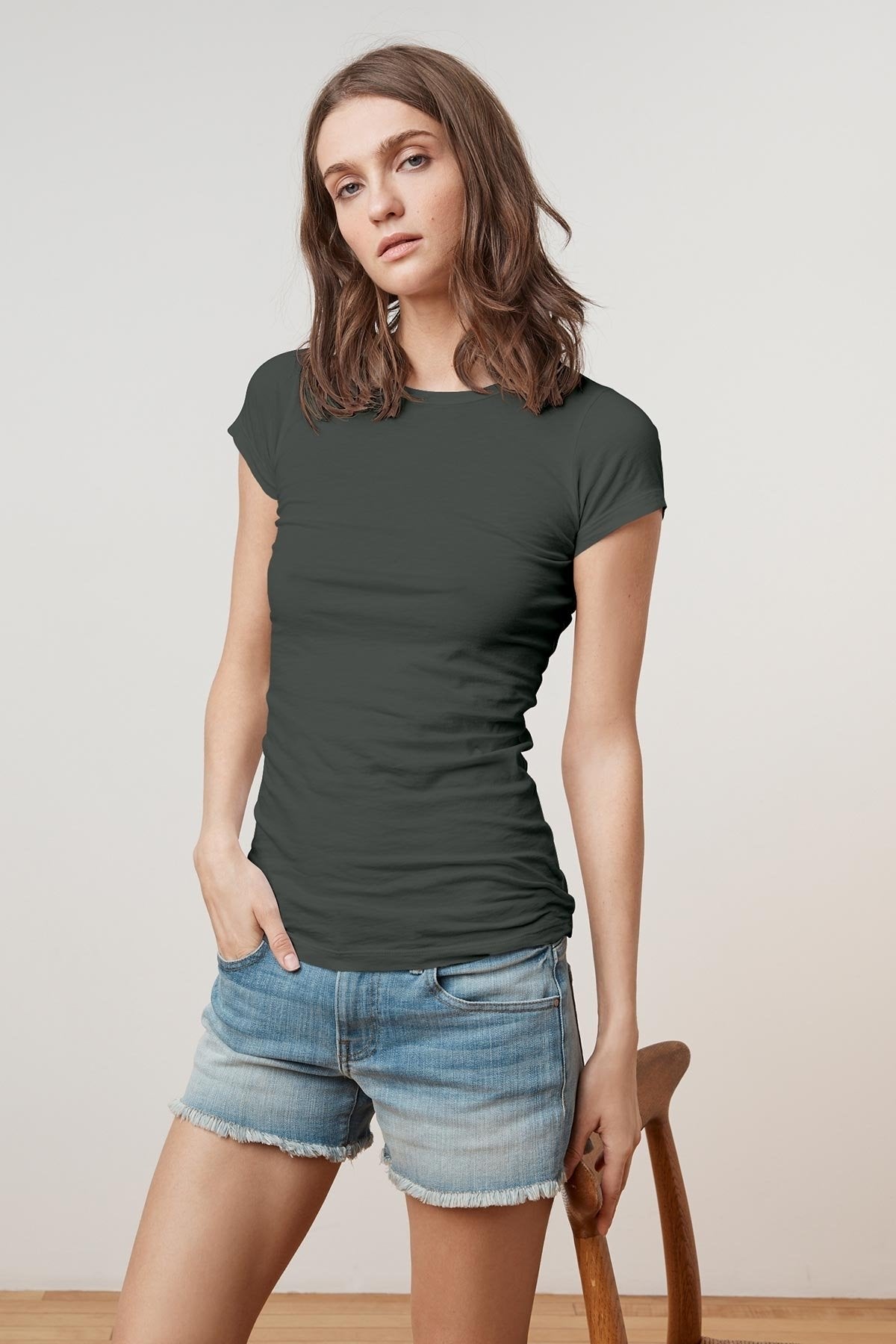 JEMMA GAUZY WHISPER FITTED CREW NECK TEE