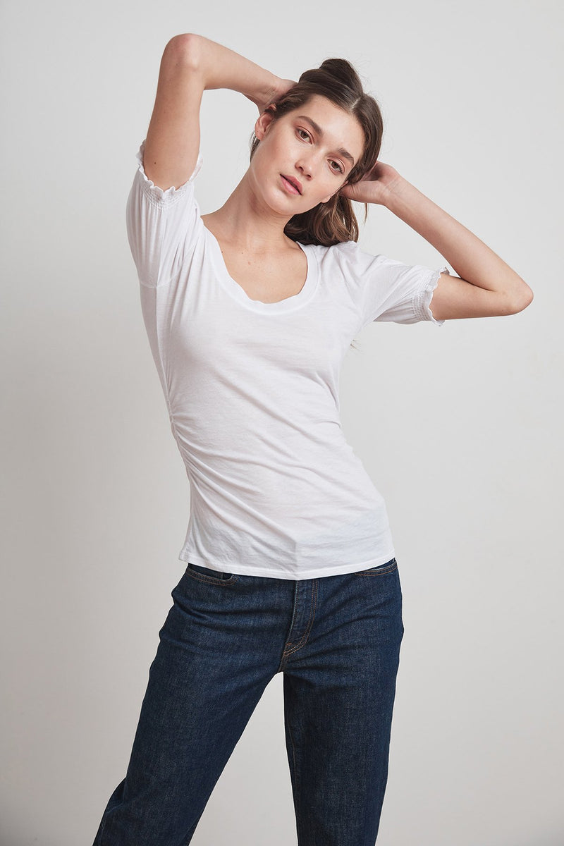 KAMI GAUZY WHISPER SHIRRED SLEEVE TOP