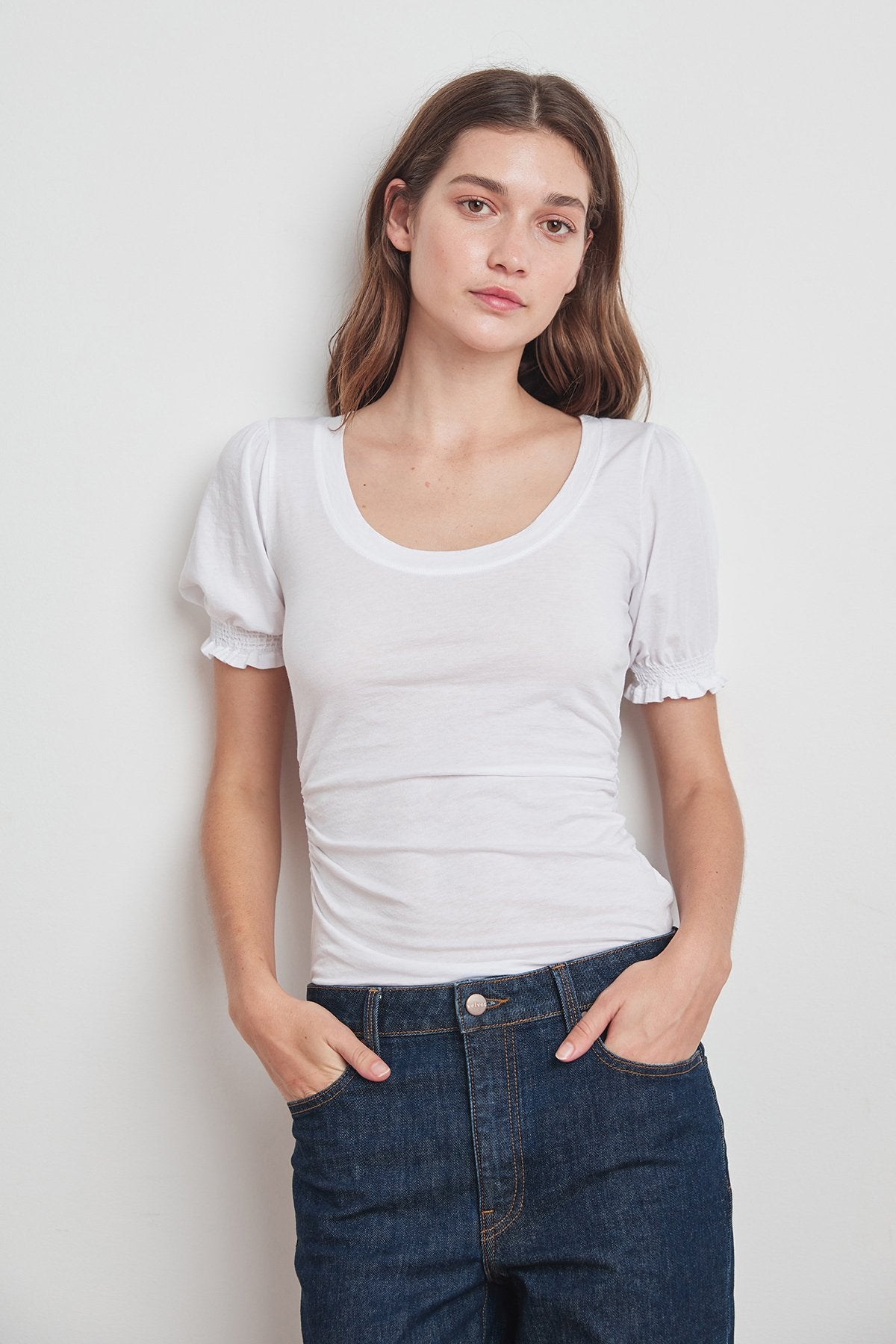 KAMI GAUZY WHISPER SHIRRED SLEEVE TOP