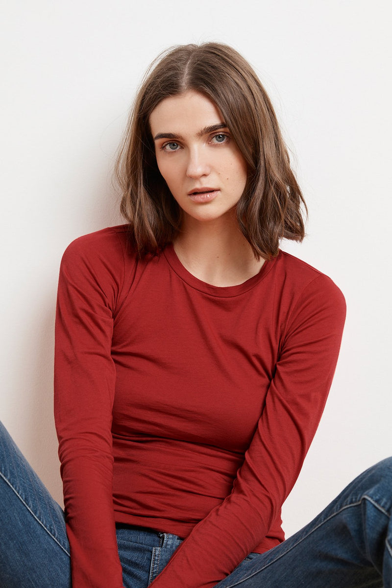 ZOFINA GAUZY WHISPER FITTED CREW NECK TEE