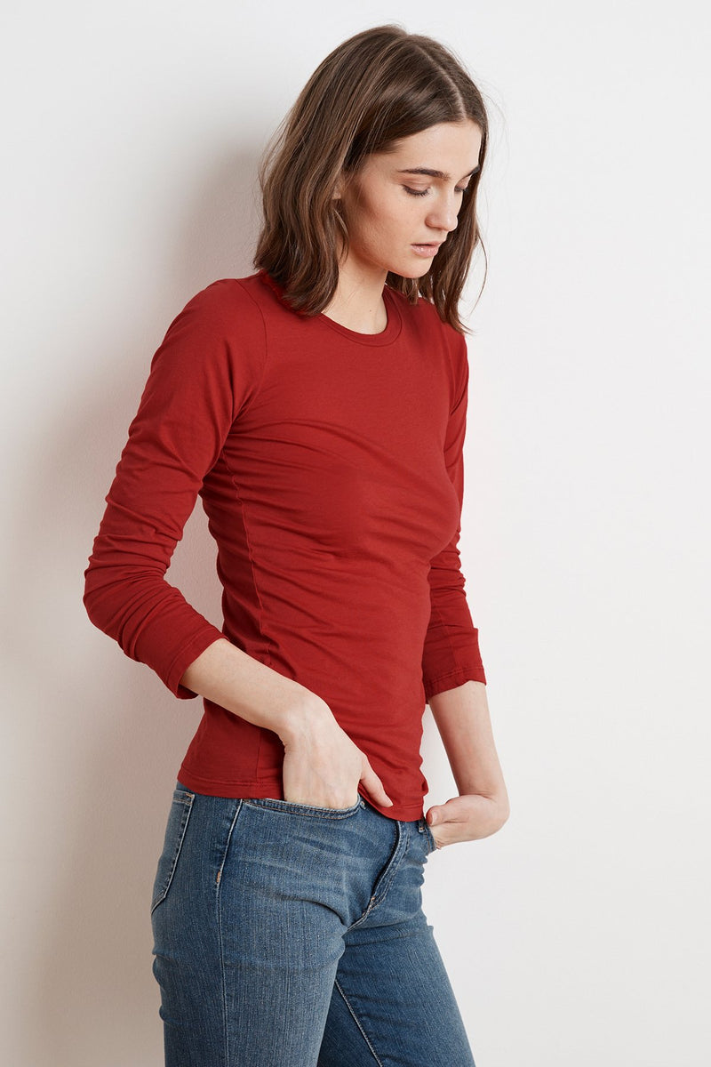 ZOFINA GAUZY WHISPER FITTED CREW NECK TEE