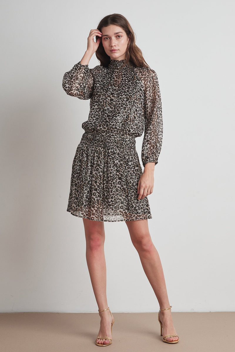 MAGDA LEOPARD LUREX SMOCKED DRESS