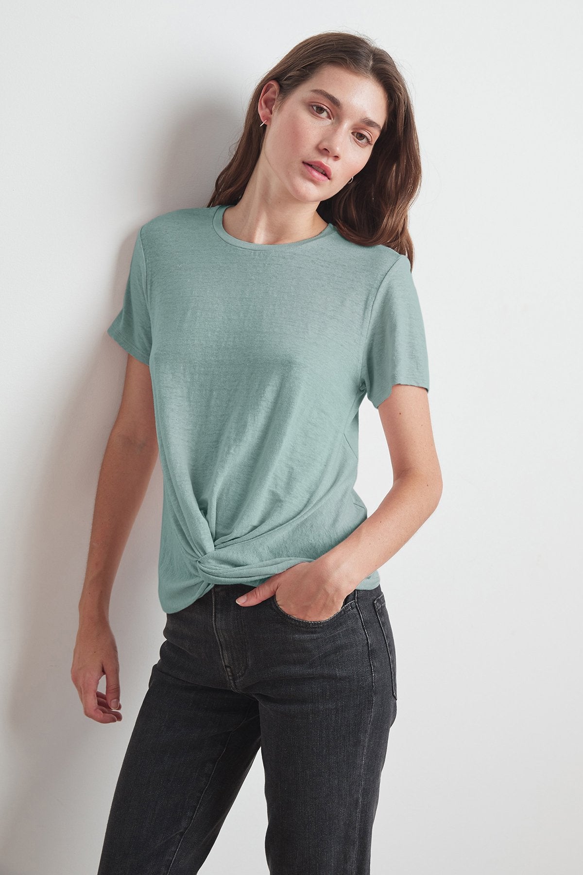 BETHAN LINEN KNIT TWIST TIE TOP