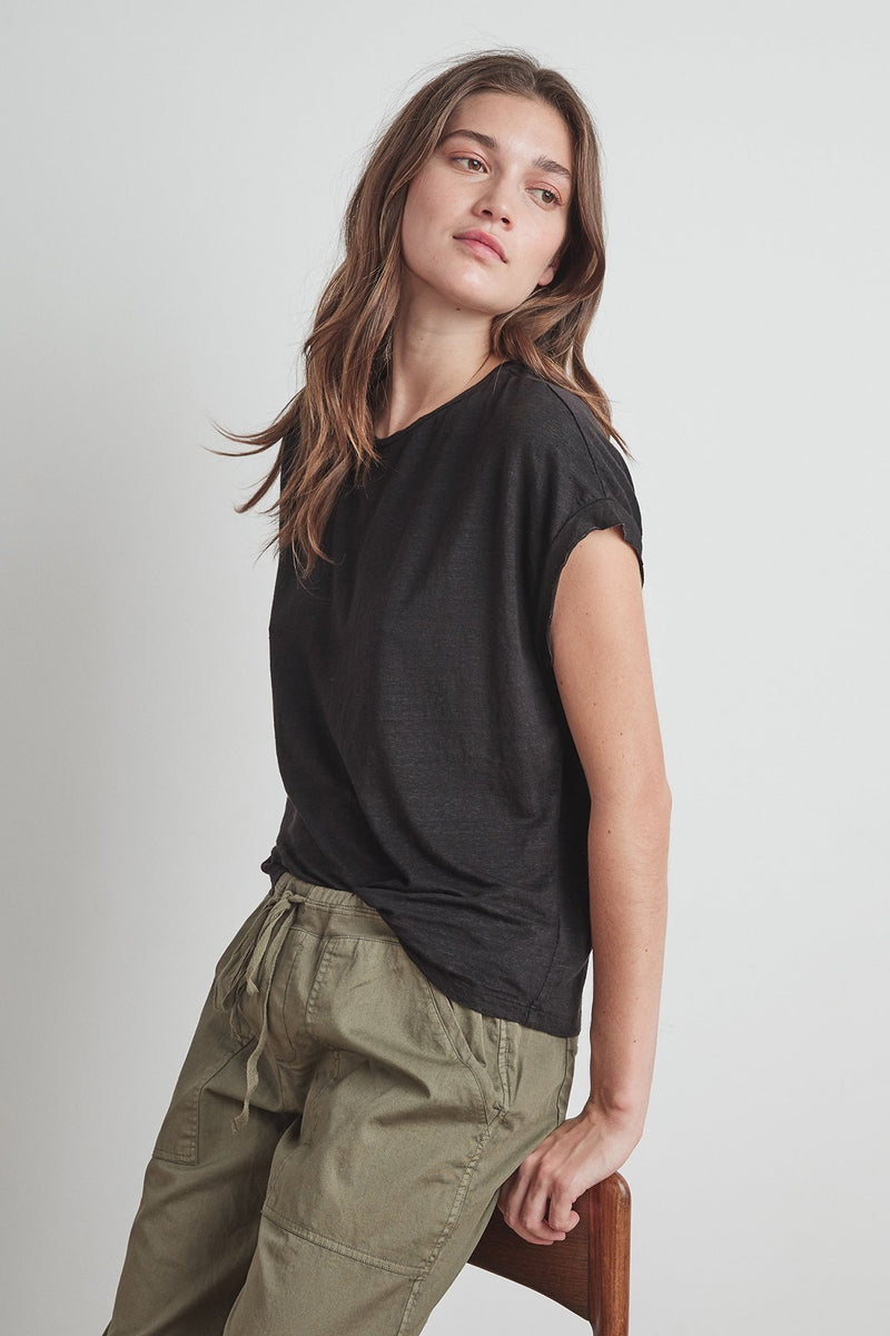 HUDSON LINEN KNIT CREW NECK TEE