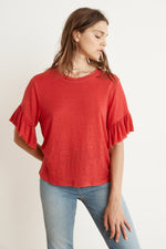 LAYLA LINEN KNIT RUFFLE SLEEVE TEE