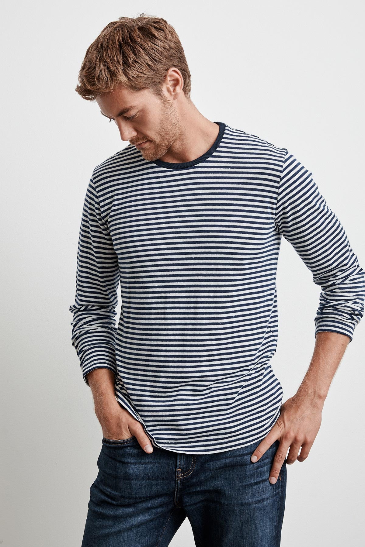 STENTON LINEN STRIPE LONG SLEEVE TEE