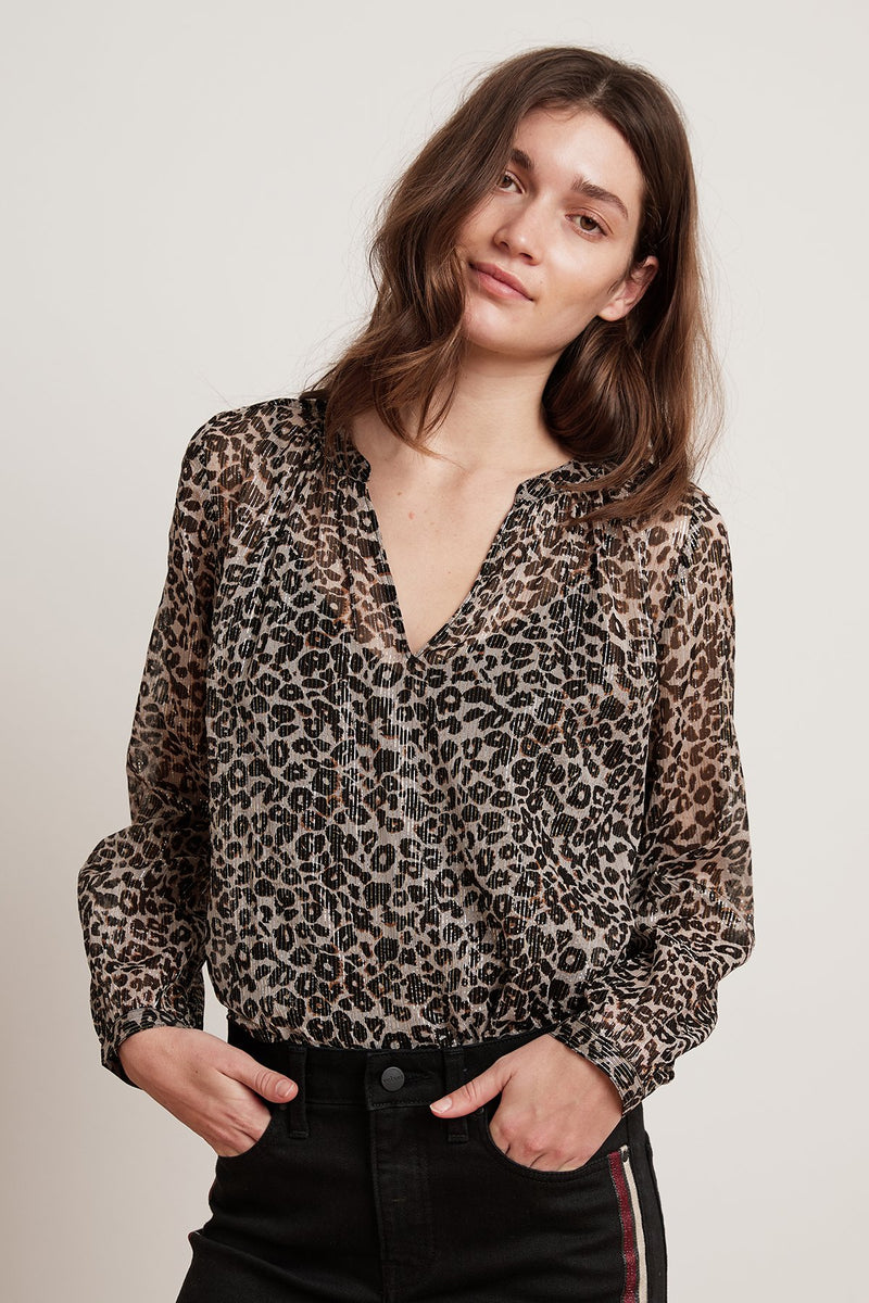 PEYTON LEOPARD LUREX LONG SLEEVE BLOUSE