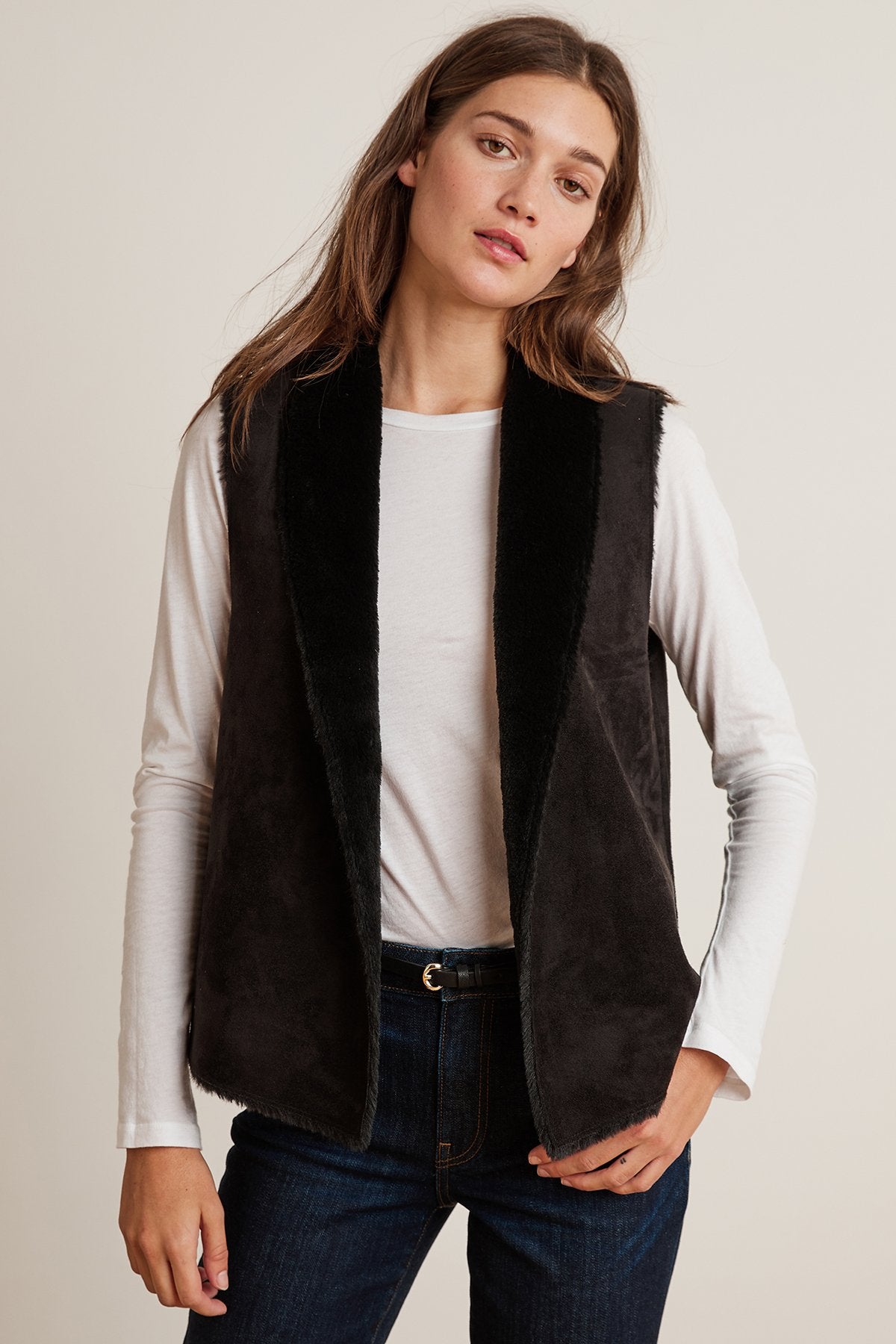 YVETTE REVERSIBLE LUX FAUX FUR OPEN VEST