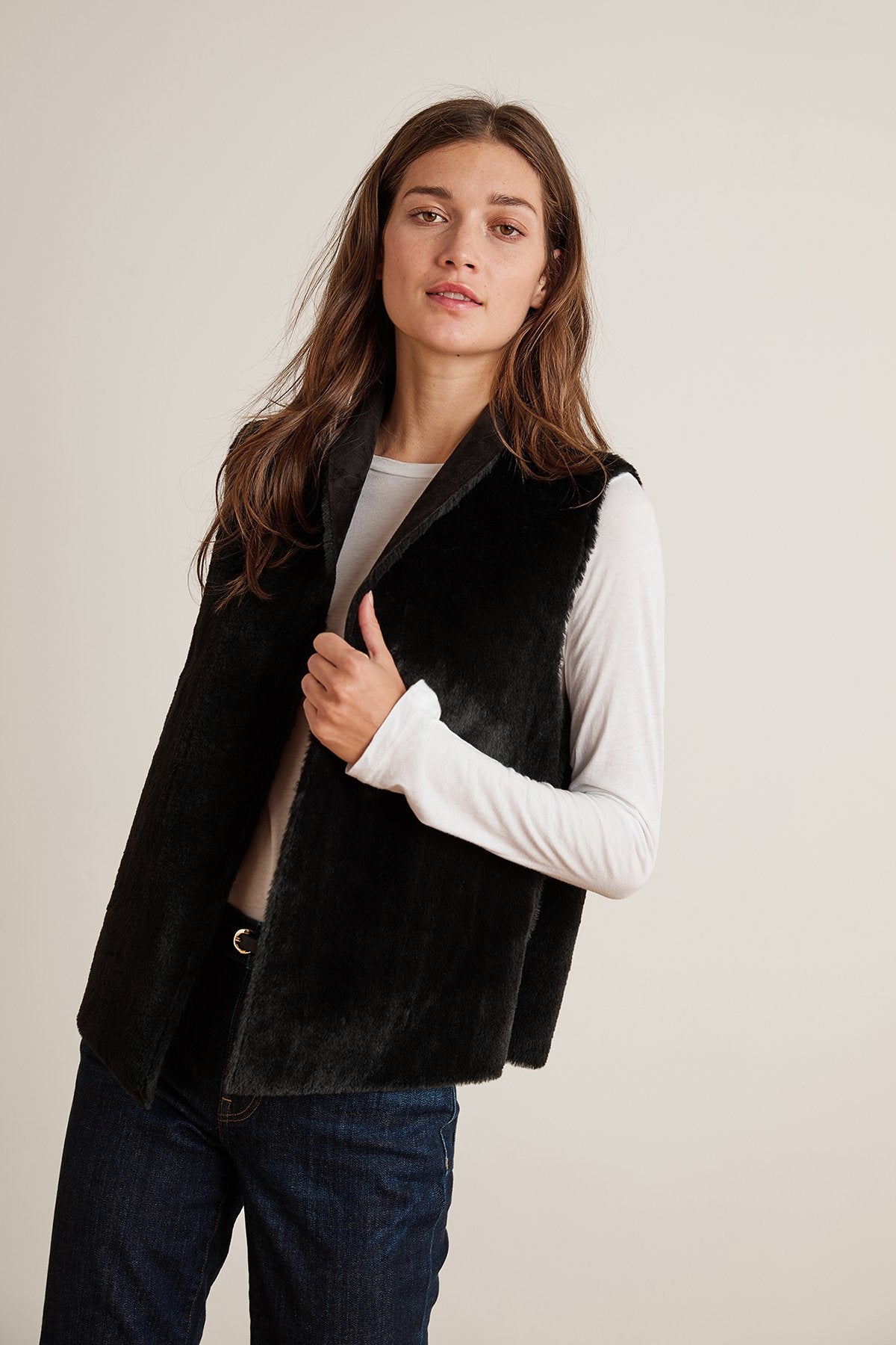 YVETTE REVERSIBLE LUX FAUX FUR OPEN VEST