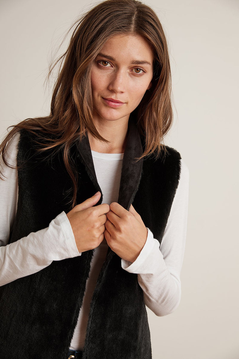 YVETTE REVERSIBLE LUX FAUX FUR OPEN VEST