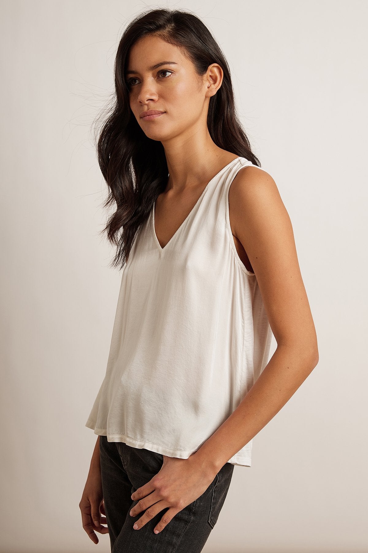 CELESTE SATIN VISCOSE CONTRAST SLEEVELESS TOP