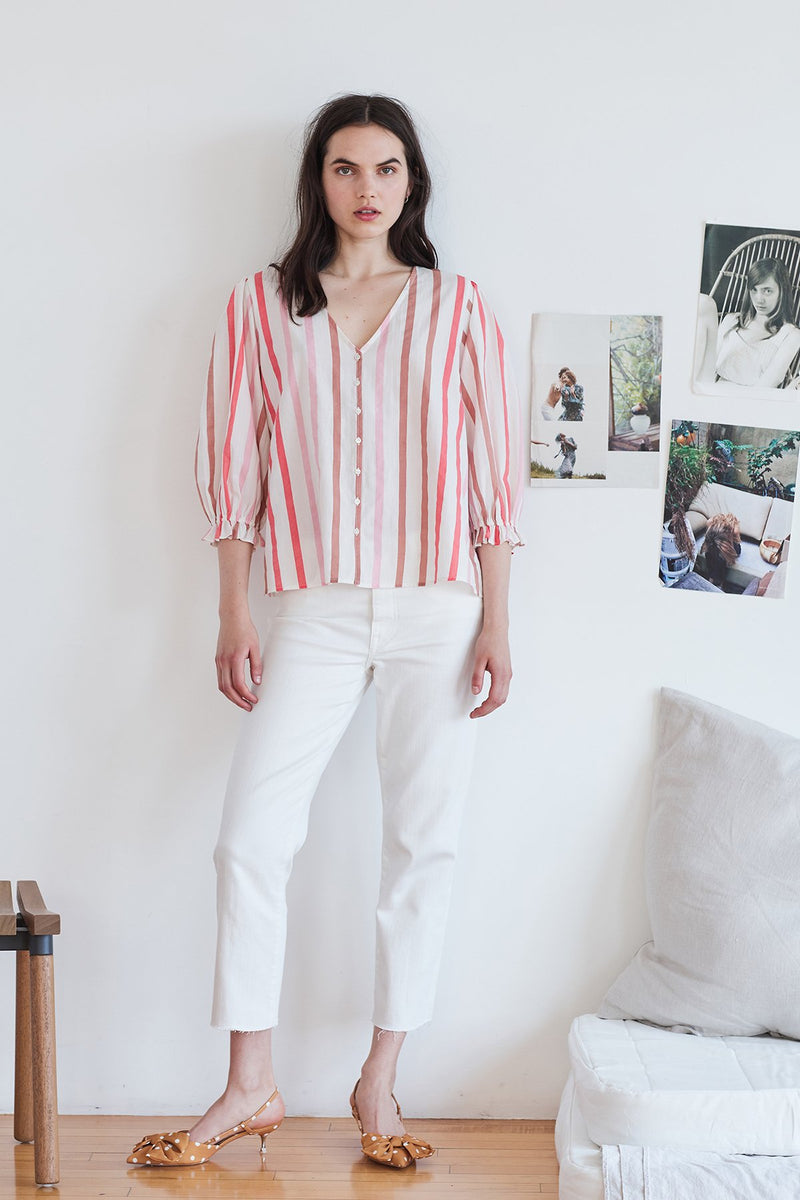 WHITLEY OMBRE STRIPE  BUTTON-UP BLOUSE