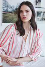 WHITLEY OMBRE STRIPE  BUTTON-UP BLOUSE