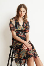 TAYLOR PAISLEY SHORT SLEEVE WRAP DRESS