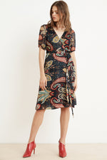 TAYLOR PAISLEY SHORT SLEEVE WRAP DRESS