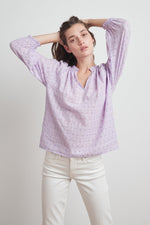 MATILDA POSITANO EYELET PEASANT BLOUSE