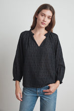 MATILDA POSITANO EYELET PEASANT BLOUSE