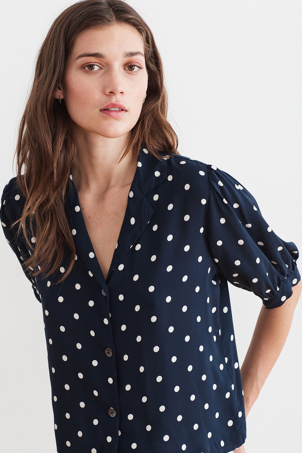 KADEN POLKA DOT BUTTON UP BLOUSE