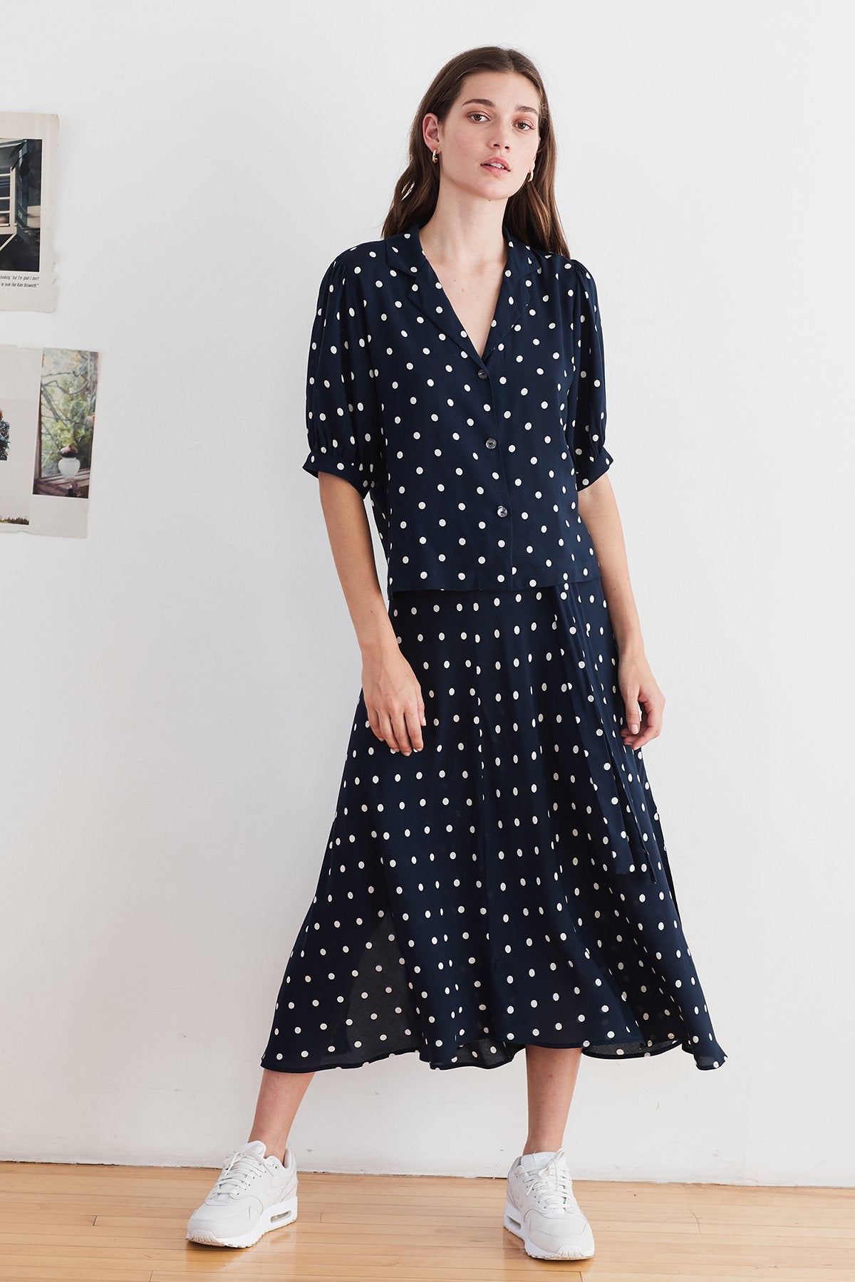 OLIVE CHALLIS POLKA DOT MIDI SKIRT