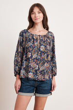 ODET PRINTED CHALLIS PEASANT BLOUSE