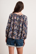 ODET PRINTED CHALLIS PEASANT BLOUSE