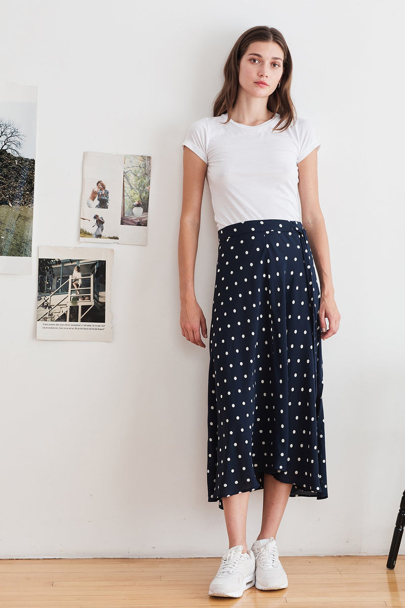 OLIVE CHALLIS POLKA DOT MIDI SKIRT