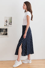 OLIVE CHALLIS POLKA DOT MIDI SKIRT