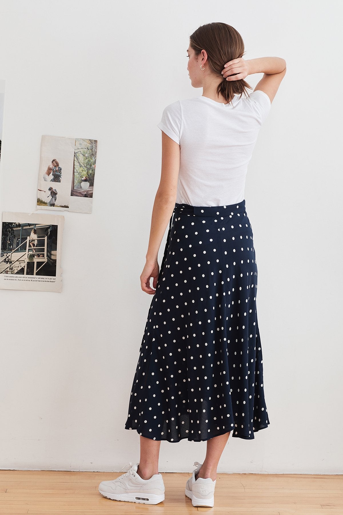 OLIVE CHALLIS POLKA DOT MIDI SKIRT