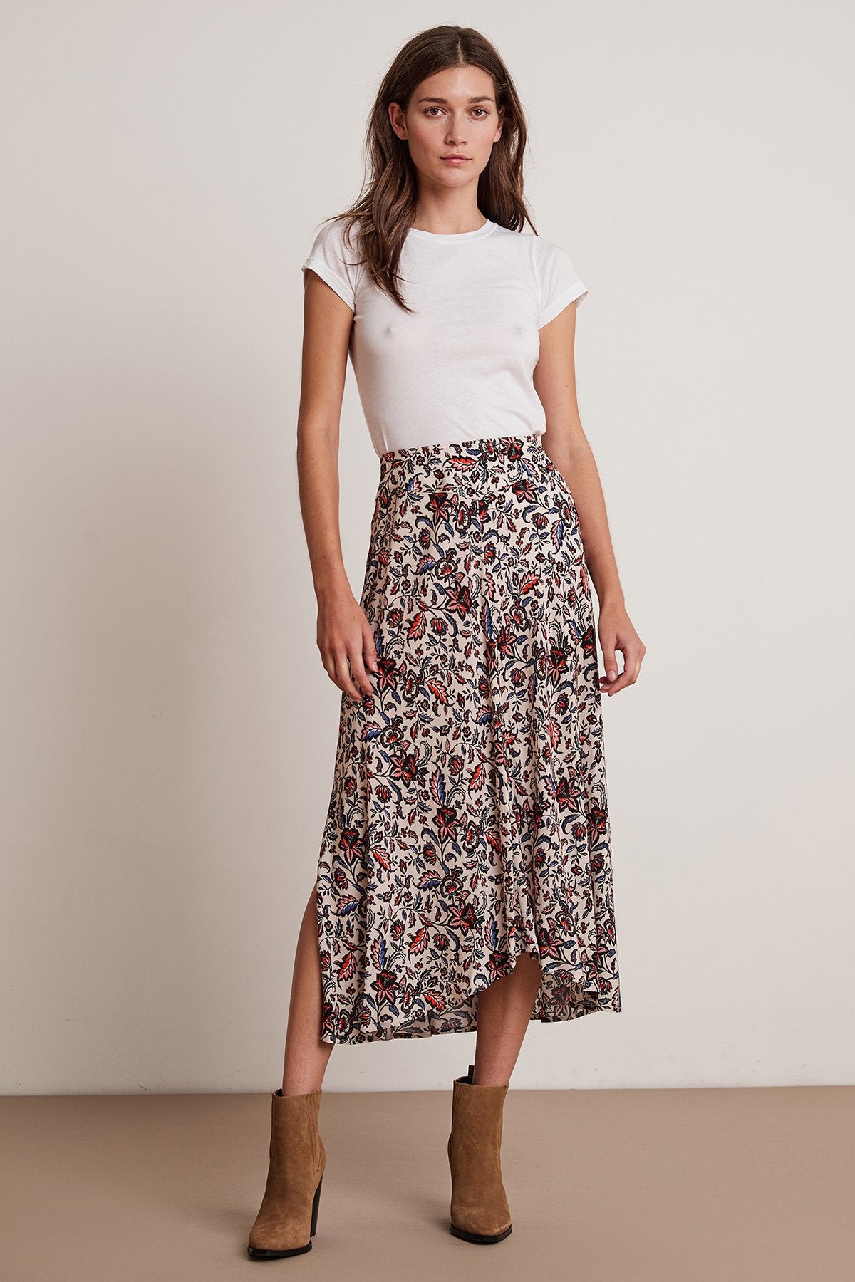 WILLA FLORAL CHALLIS MIDI SKIRT