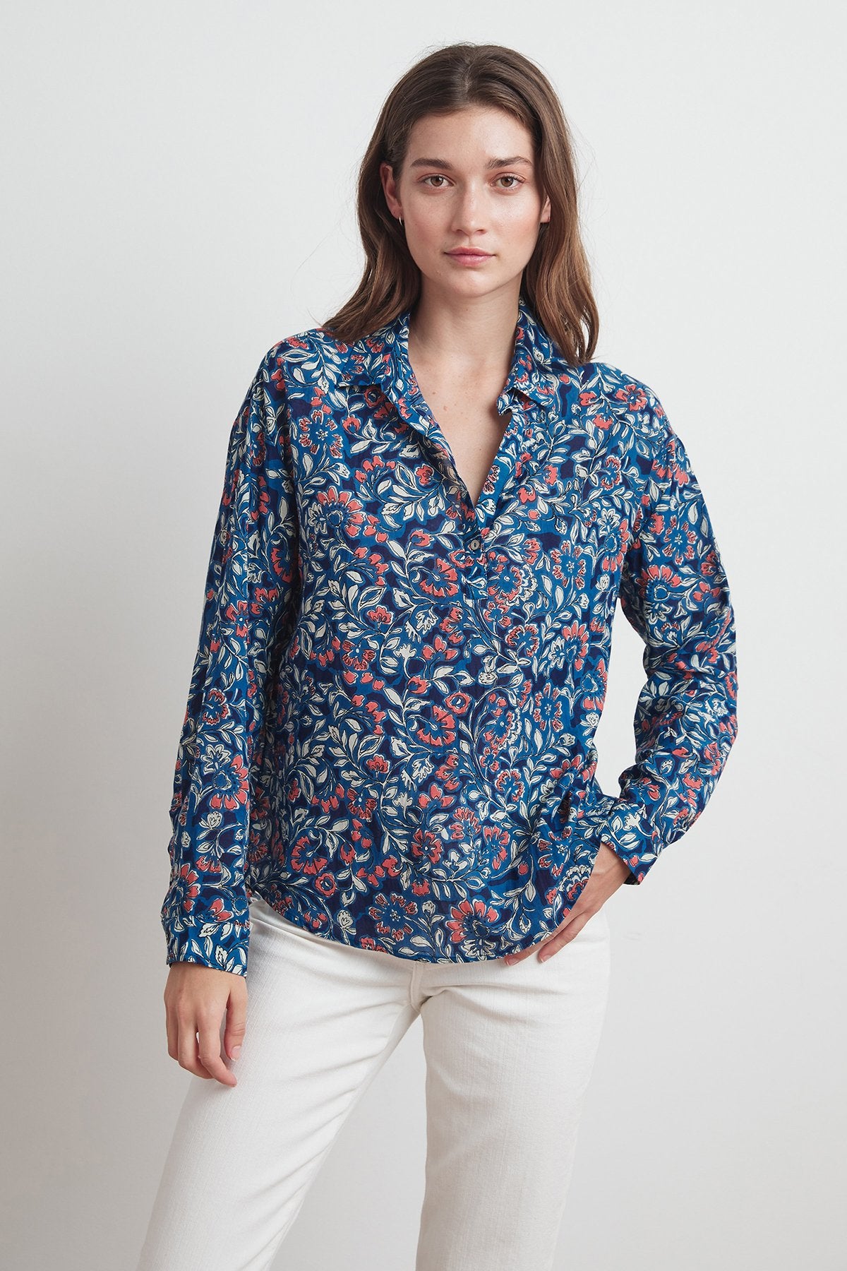 ANGELICA HALF-PLACKET PRINTED TOP