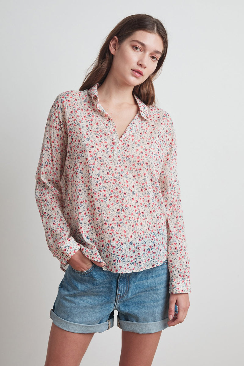 ANGELICA HALF-PLACKET PRINTED TOP