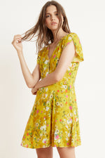 KIRSTAN FLORAL CHALLIS SHORT SLEEVE BUTTON-UP DRESS