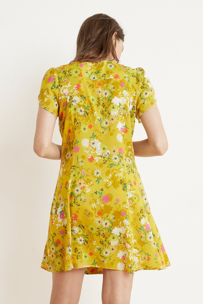 KIRSTAN FLORAL CHALLIS SHORT SLEEVE BUTTON-UP DRESS