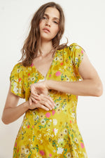 KIRSTAN FLORAL CHALLIS SHORT SLEEVE BUTTON-UP DRESS