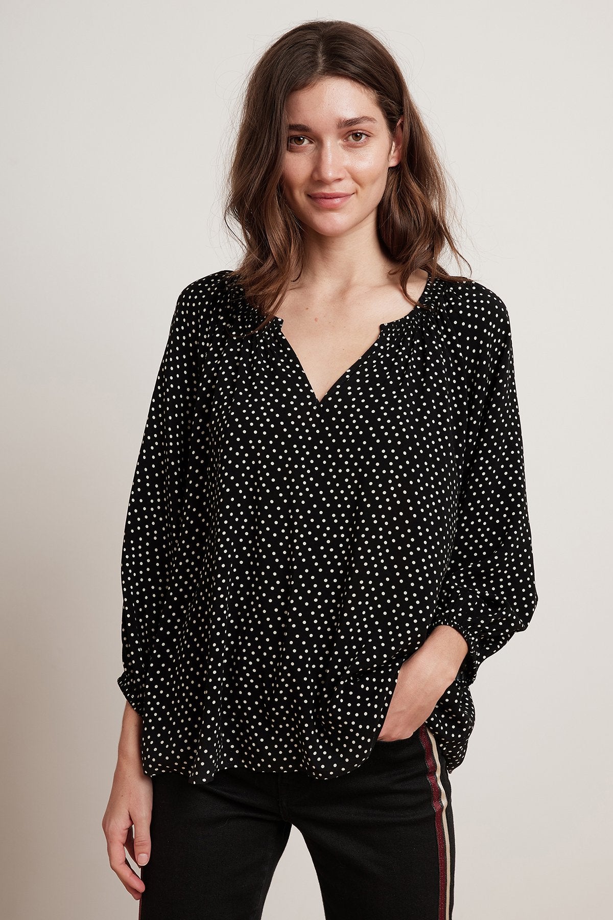 VALERIA POLKA DOT CHALLIS PEASANT TOP