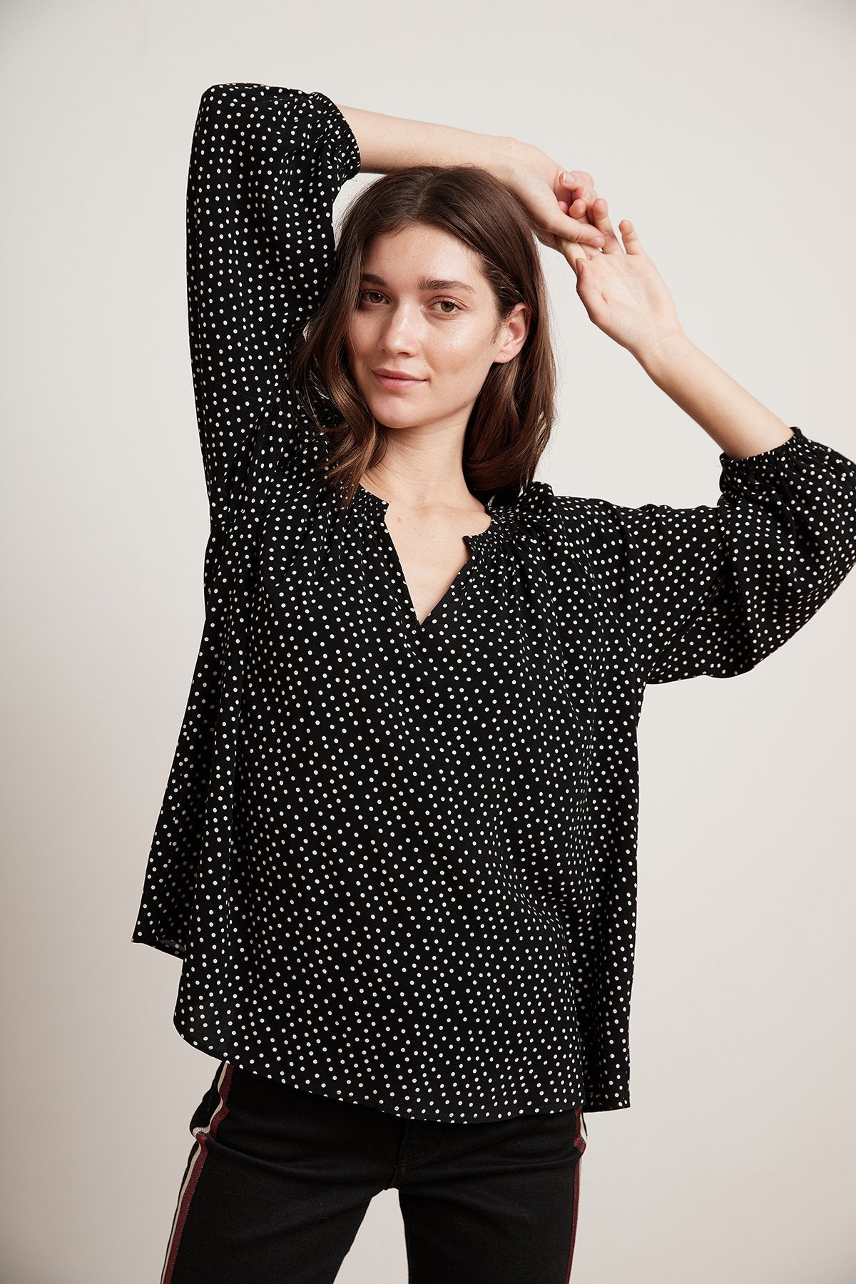 VALERIA POLKA DOT CHALLIS PEASANT TOP