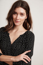 VALERIA POLKA DOT CHALLIS PEASANT TOP