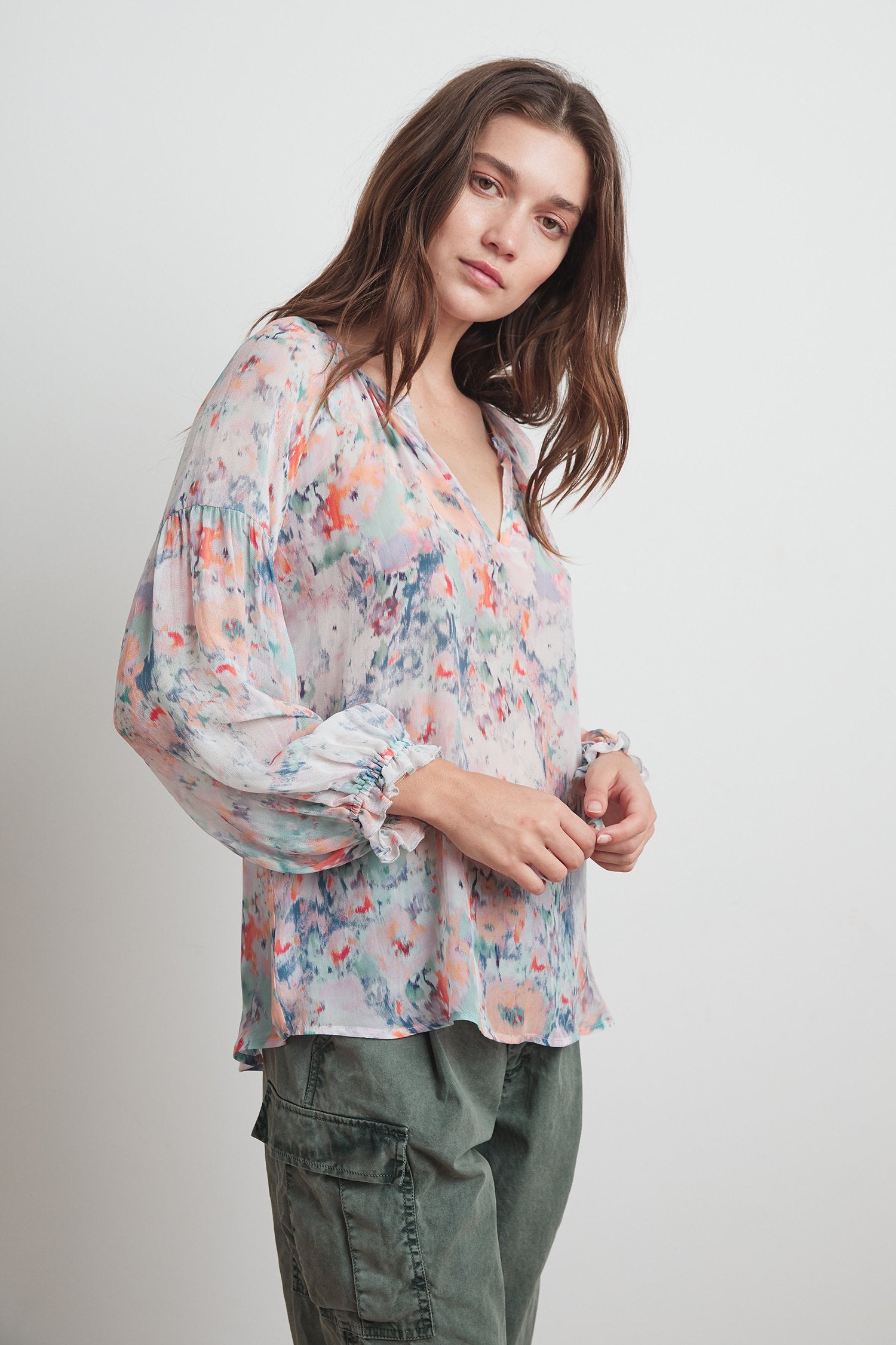 JESSA PRINTED VISCOSE PEASANT BLOUSE