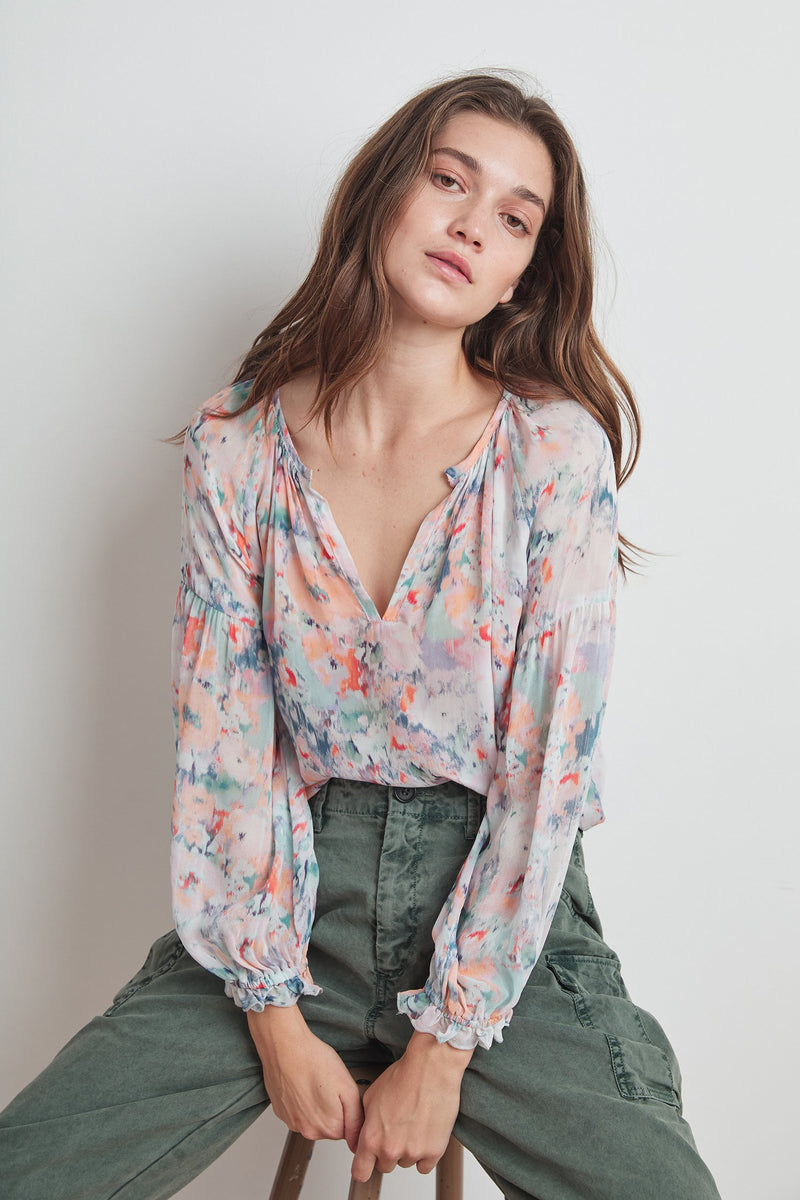 JESSA PRINTED VISCOSE PEASANT BLOUSE