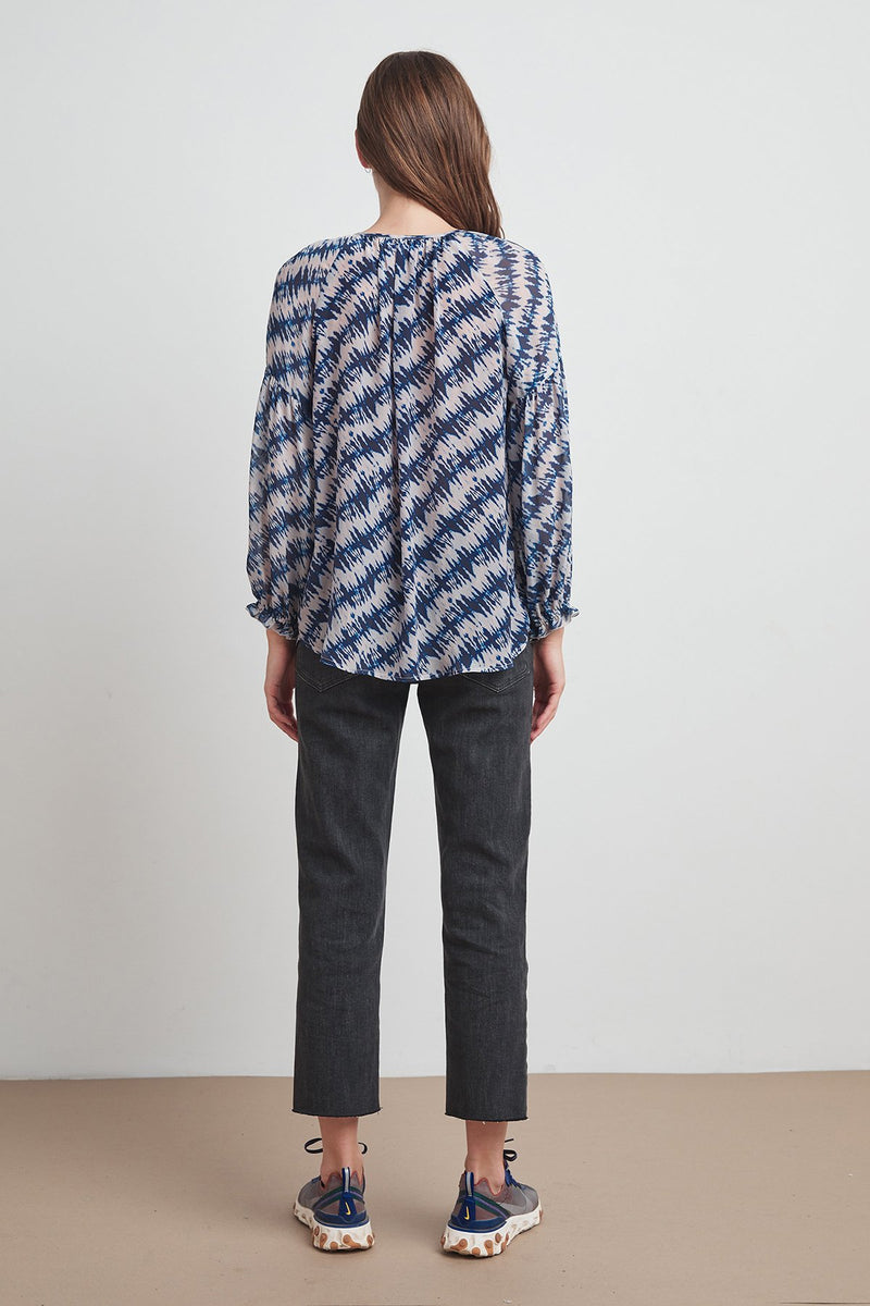 JESSA PRINTED VISCOSE PEASANT BLOUSE