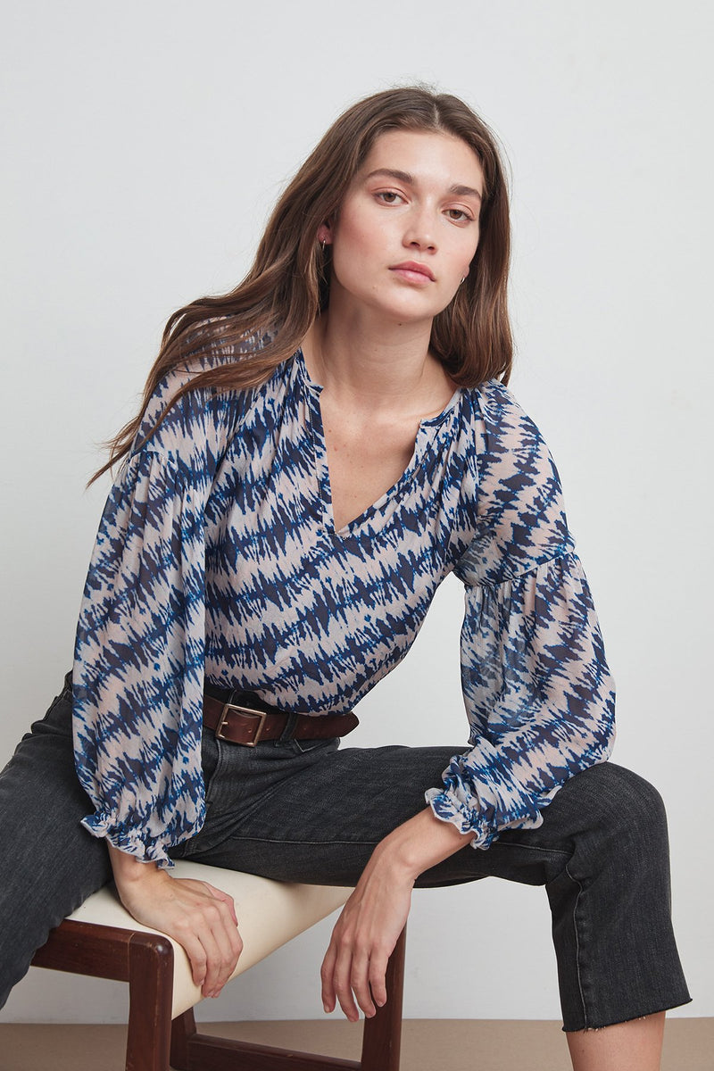 JESSA PRINTED VISCOSE PEASANT BLOUSE