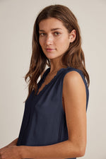 DION RAYON CHALLIS RUFFLE SLEEVELESS BLOUSE