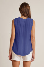 DION RAYON CHALLIS RUFFLE SLEEVELESS BLOUSE